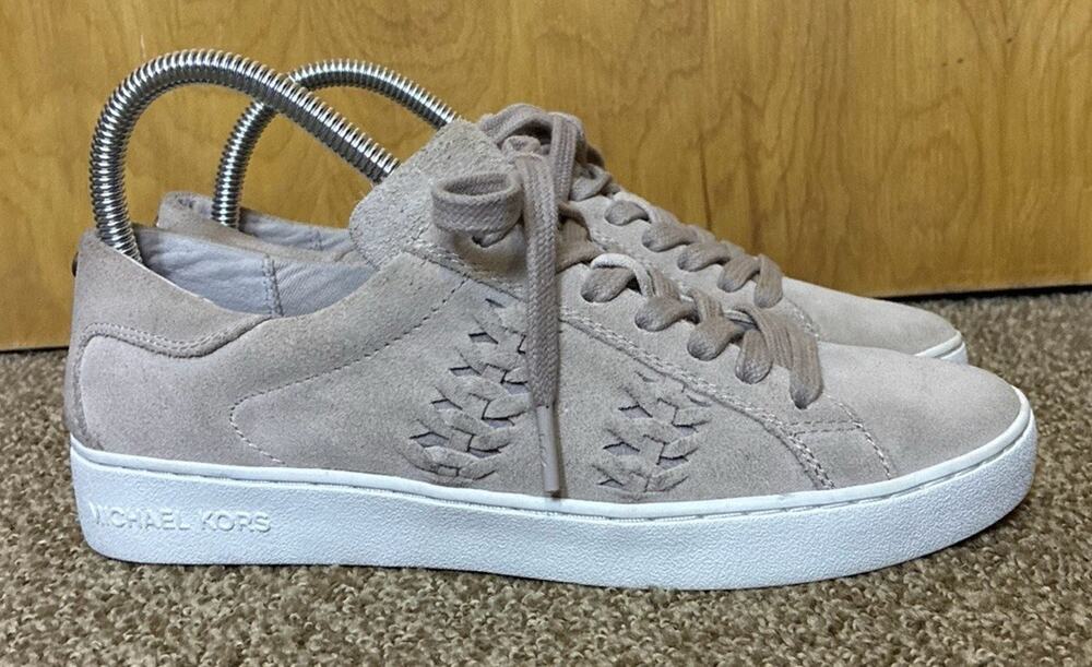 Michael Kors Sz 8M Beige Suede Braided Allie Hayes Matching Laces Logo Sneaker